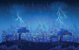 donder storm blikseminslag zware regen stad gebouw skyline stadsgezicht illustratie vector