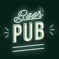 bier pub 3d neon licht vector belettering. retro vet lettertype, lettertype. vintage gestileerde tekst. brieven in oude schoolstijl. 90s, 80s poster, banner, uithangbord typografieontwerp. donkergroene kleur achtergrond