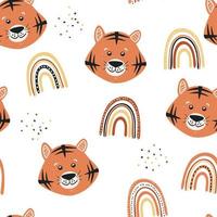 tijger en regenbogen. naadloos patroon. leuke babyprint. vector illustratie