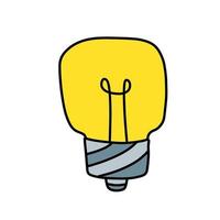 gloeilamp. geel elektrisch apparaat. hand getekende illustratie. cartoon doodle verlichtingsconcept en idee vector