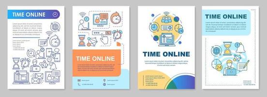 tijd online brochure sjabloon lay-out. toegang tot webservices. flyer, boekje, folder printontwerp met lineaire illustraties. vectorpaginalay-outs voor tijdschriften, jaarverslagen, reclameposters vector