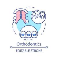 orthodontie concept icoon. bijtcorrectie. beugels, beugels, scheve tanden. cosmetische tandheelkunde. glimlach reconstructie idee dunne lijn illustratie. vector geïsoleerde overzichtstekening. bewerkbare streek