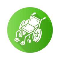 handmatige rolstoel platte ontwerp lange schaduw glyph pictogram. rolstoel, mobiliteitshulpmiddel voor gehandicapten, gehandicapten met speciale behoeften. gehandicapte ziekenhuisapparatuur.vector silhouetillustratie vector