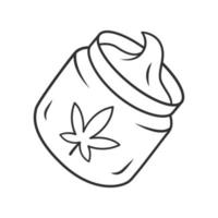 hennep crème lineaire pictogram. cosmetisch cannabisproduct. distributie en verkoop van ganja. potje wietlotion. dunne lijn illustratie. contour symbool. vector geïsoleerde overzichtstekening. bewerkbare streek