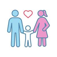 familie kleur icoon. vrouw, man en kind. positief ouderschap. kinderopvang. gelukkig ouderschap. vader, moeder en baby. geïsoleerde vectorillustratie vector