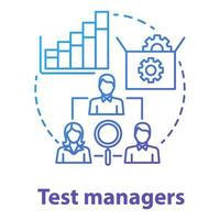 testmanagers concept icoon. software ontwikkeling idee dunne lijn illustratie. app-programmering. systeemfunctionaliteit controleren. het projectmanagementteam. vector geïsoleerde overzichtstekening