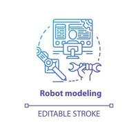 robot modellering blauwe kleurovergang concept icoon. het creëren van computers idee dunne lijn illustratie. maken van ontwerp van elektronica, apparaten. robotica ontwikkelen. vector geïsoleerde overzichtstekening. bewerkbare streek