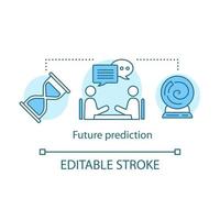 toekomstige voorspelling concept icoon. waarzeggerij dienst. waarzeggerij en occultisme idee dunne lijn illustratie. zandloper, orakel en kristallen bol vector geïsoleerde overzichtstekening. bewerkbare streek