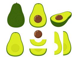 Vectorillustratie van vastgestelde verse die avocado op witte achtergrond wordt geïsoleerd vector