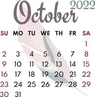 maandkalender oktober 2022 vector