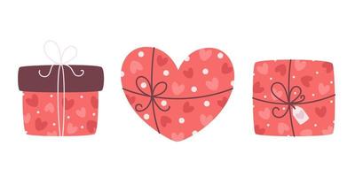 Valentijnsdag geschenk collectie. geschenkdozen met hartjes vector