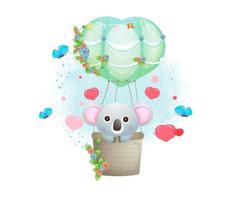 schattig koala paar vliegen met gradiënt luchtballon. schattig dier dat in de lucht vliegt vector