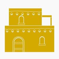 bewerkbare traditionele eenvoudige twee verdiepingen Arabische huis vectorillustratie in platte zwart-wit stijl voor islamitische momenten of Midden-Oosten geschiedenis en cultuur gerelateerd ontwerp vector