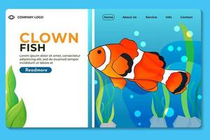 landingspagina voor clownvissen of webpagina-ontwerpsjablonen voor dierenwinkel, aquaspace, vis en betta-vis. handgetekende vectorillustratieconcepten voor website en mobiele websiteontwikkeling. vector
