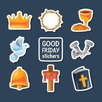 goede vrijdag christelijke kleurrijke doodle stickers collectie vector