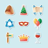 purim joodse vakantie doodle sticker collectie vector