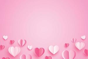 gelukkige Valentijnsdag met papieren harten en kopieer ruimte op roze achtergrond. vector