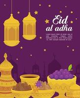 eid al adha mubarak, gelukkig offerfeest, met tradities van keramische potten vector