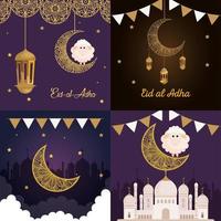 kaarten, eid al adha mubarak, gelukkig offerfeest, met decoratie vector