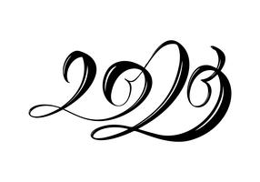 Hand getrokken vector belettering kalligrafie zwarte nummertekst 2020. Gelukkig Nieuwjaar wenskaart. Vintage Kerst illustratie ontwerp