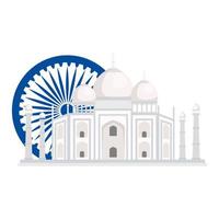 Taj Mahal, beroemd monument met blauw ashoka-wiel indisch symbool vector