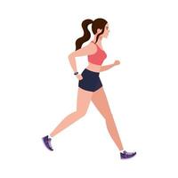 vrouw loopt, vrouw in sportkleding joggen, vrouwelijke atleet op witte achtergrond vector