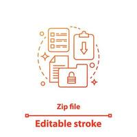 zip-bestand concept icoon. bestandsbeheer idee dunne lijn illustratie. prive informatie. digitaal archief. vector geïsoleerde overzichtstekening. bewerkbare streek