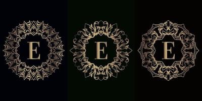 verzameling van logo initial e met luxe mandala ornament frame vector