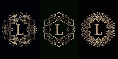 verzameling van logo eerste l met luxe mandala ornament frame vector