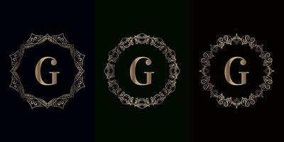 verzameling logo initial g met luxe mandala ornament frame vector