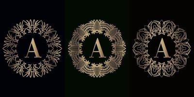 verzameling van logo-initiaal a met luxe mandala-ornamentframe vector