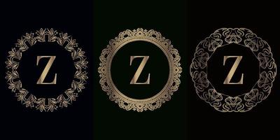 verzameling van logo initial z met luxe mandala ornament frame vector