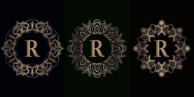 collectie van logo initial r met luxe mandala ornament frameth luxe mandala ornament frame vector