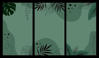 abstracte botanische groene achtergrond voor instagramverhalen met tropische bladeren van monstera, palm en dieffenbachia. platte vectorillustratie. vector