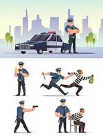 politie en rover karakter met stad achtergrond set collectie cartoon vector