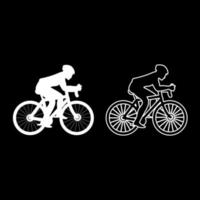 fietser op fiets silhouet pictogrammenset witte kleur illustratie vlakke stijl eenvoudige afbeelding vector
