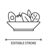 salade lineaire pictogram. gezonde voeding. dunne lijn illustratie. vegetarisch eten. restaurant menu. salade bar. juiste zakenlunchmenu. contour symbool. vector geïsoleerde overzichtstekening. bewerkbare streek