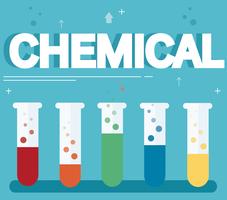 chemische tekst en kleurrijk laboratorium dat met een duidelijke vloeibare en blauwe achtergrond wordt gevuld vector