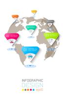 Zeven cirkels met bedrijfspictograminfographics op de achtergrond van de wereldkaart. vector