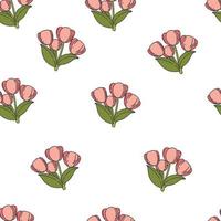 roze, rood tulpen naadloos patroon. vector bloemen achtergrond met Lentebloemen. bloemen doodle naadloos patroon