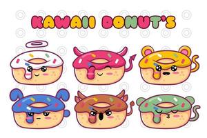 schattige donut's cartoon kawaii gezicht vector