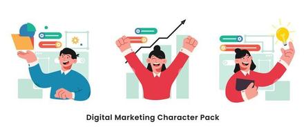 digitale marketing karakter illustratie. pack collectie van mannen en vrouwen nemen deel aan digitale marketing vector