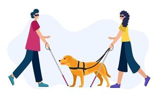 vectorillustratie van mensen met een handicap in een cartoon-stijl. een blinde vrouw en een blinde man met een wandelstok en een geleidehond. vector