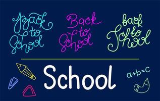 een set back-to-school-letters met de hand getekend in neonstijl. illustratie in een vlakke stijl. vector