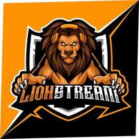 Lion Stream-mascotte voor sport- en esports-logo vector