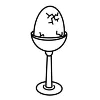 gekookt ei op een stand vector icoon. hand getekende illustratie geïsoleerd op een witte achtergrond. voedzaam landbouwproduct, gebarsten eierschaal. voedselschets, zwart-wit krabbel. concept voor decoratie, ontwerp