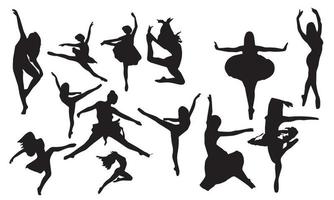 silhouetten van mooie vrouwen die dansen op een zwarte en witte achtergrond vector