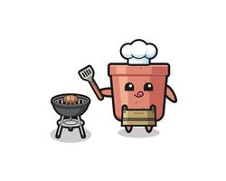 bloempot barbecue chef met een grill vector