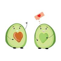 schattig klein avocado-paar verliefd. gelukkige Valentijnsdag illustratie. halve avocado. vector