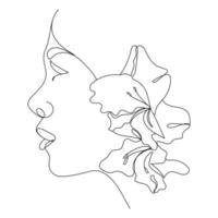 een meisje getekend met een omtrek. zwart-wit gestileerde afbeelding van people.a vrouw met bloemen op haar head.flower krans op het hoofd vector